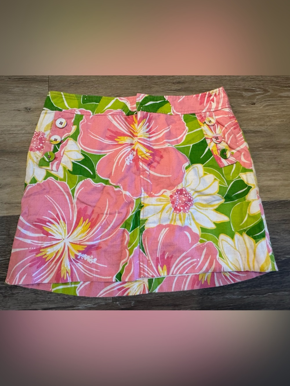 Lilly Pulitzer Pink Floral Cotton Skirt with Green Accents